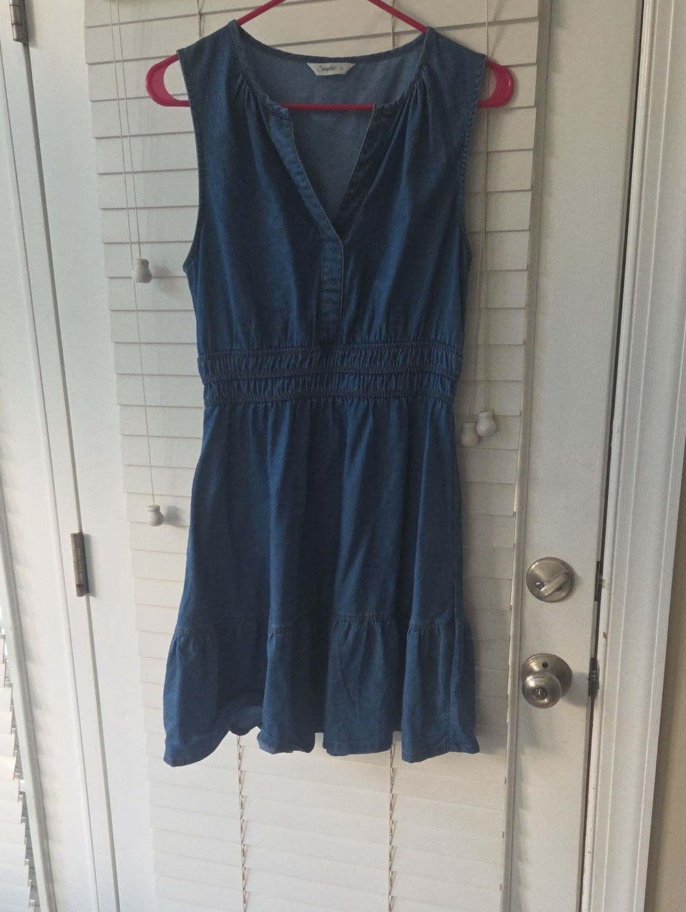 Simple Sleeveless Denim-Effect Mini Dress - Blue